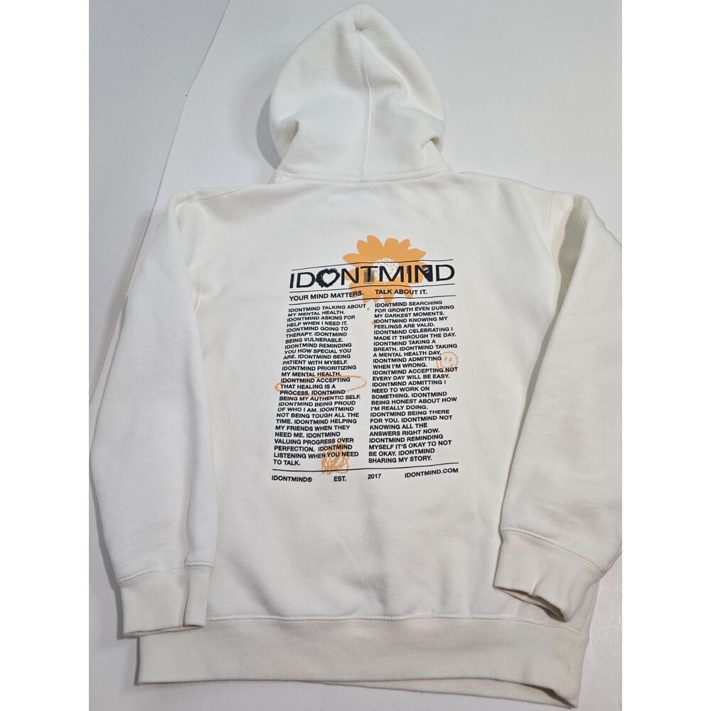 IDONTMIND Your Mind Matters Fleece Hoodie | Men's Size M | Cream Off-White